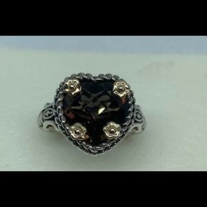 925/14k Faceted Smoky Quartz heart shaped ring